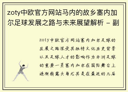 zoty中欧官方网站马内的故乡塞内加尔足球发展之路与未来展望解析 - 副本